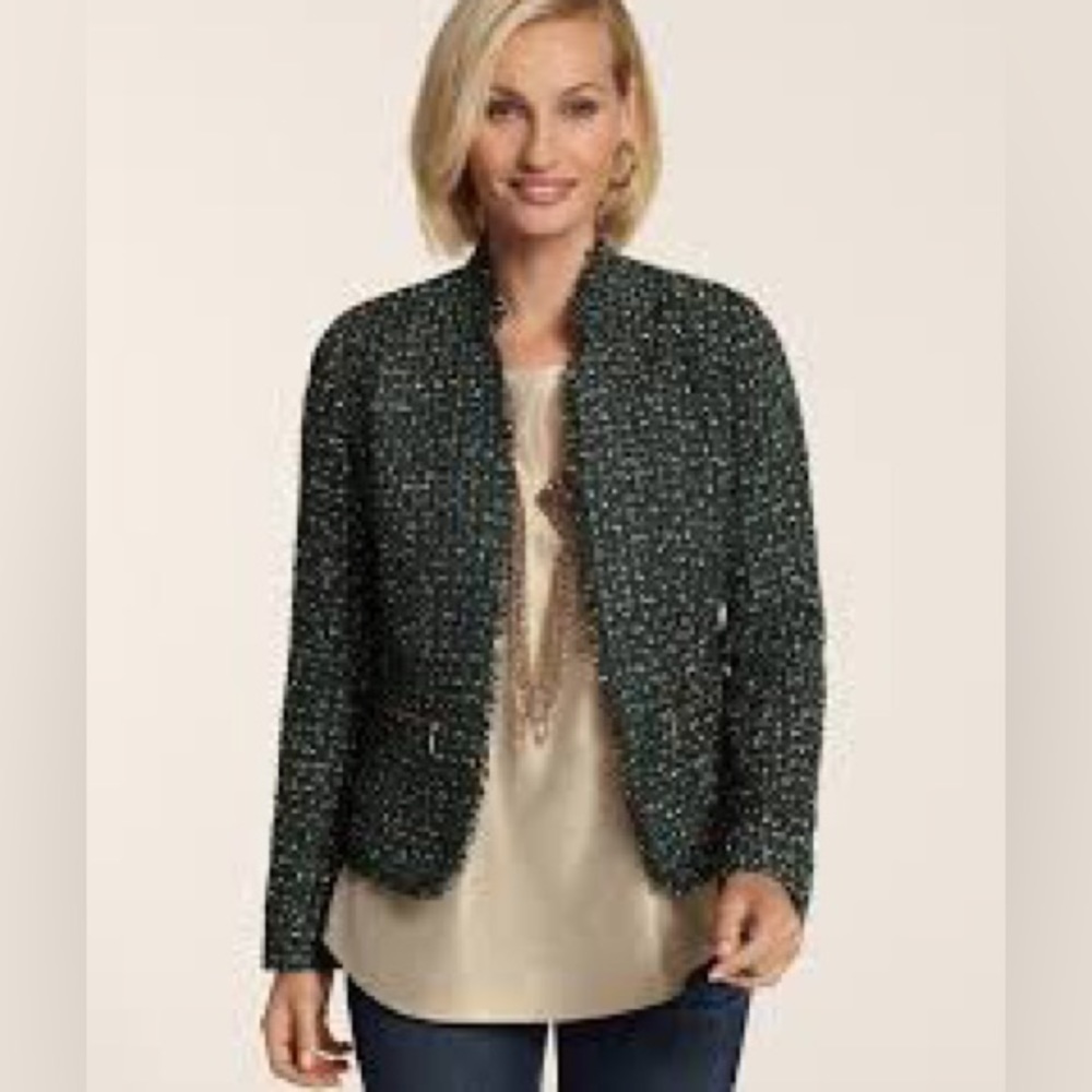 Chico’s Emerald Tweed Jacket size 1 Small